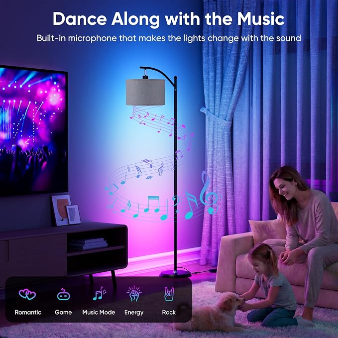 Smart LED RGBCW Corner Lamp with Linen Lampshade Compatible with Alexa, Color Changing Standing Lamp with 16 Million DIY Colors, Music Sync, Tall lamp for Living Bedroom Room,APP/Voice/Remote Control