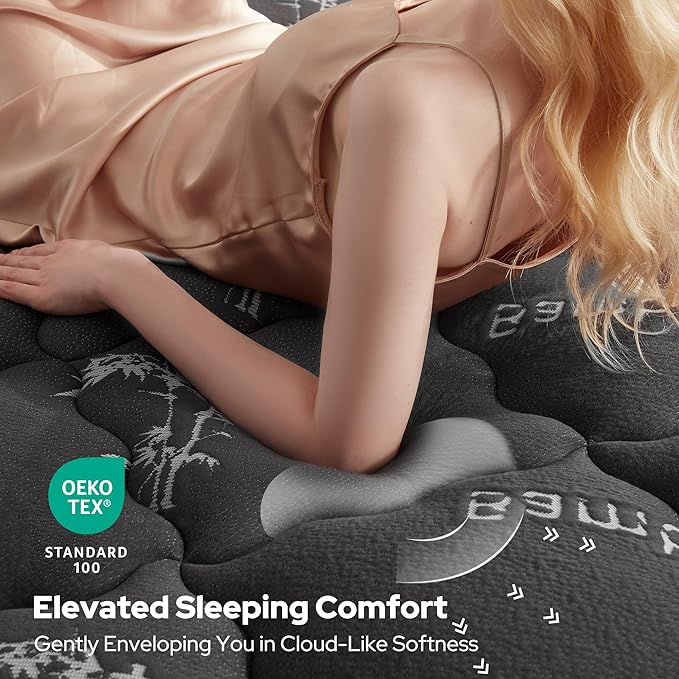 BEDLORE RV Queen Mattress Topper Viscose Bamboo, Pillow Top Mattress Pad | Stretchable Pockets Fit 6”-18” Mattress, Soft Breathable Thick Mattress Topper for Back Pain Relief & Hot Sleepers(Dark Gray)