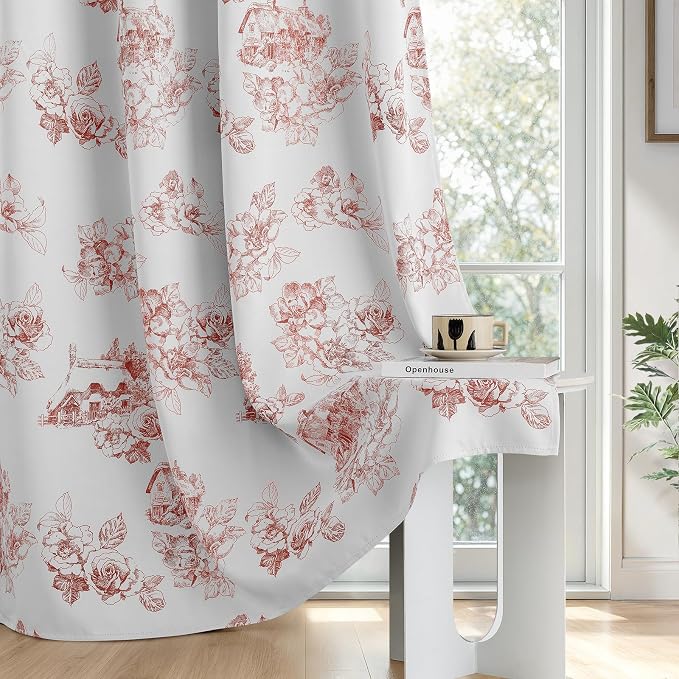 SimpleHome 100% Blackout Curtains for Bedroom Red Curtains Floral 72 Inches | Curtains for Living Room,Farmhouse Curtains and Drapes,Grommet Printed Patterns Room Darkening Curtains,2 Panels Set,52Wx72L