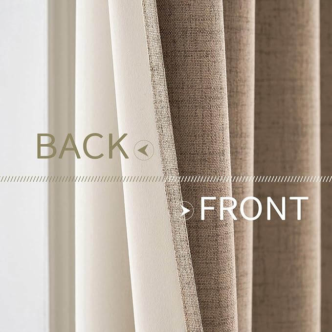 MIULEE 100% Blackout Linen Curtains for Bedroom 42x90 Inches Copper Brown | Room Darkening, Light Blocking, Thermal Insulated, Grommet Top, Linen Textured, Window Curtains for Living Room, 2 Panels
