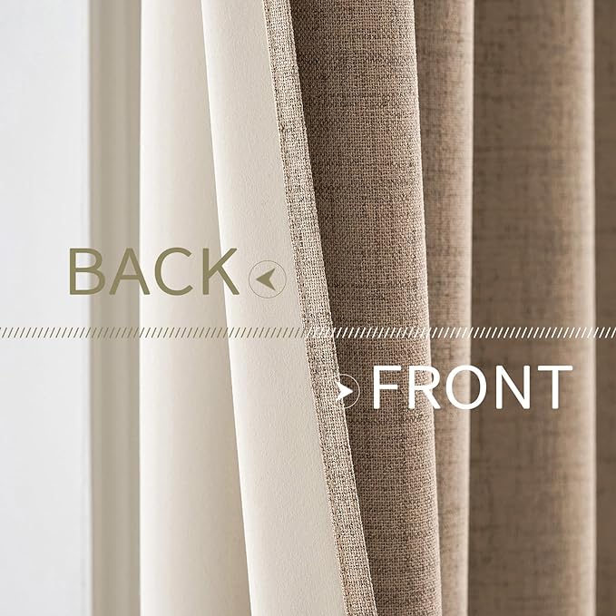 MIULEE 100% Blackout Linen Curtains for Bedroom 52x90 Inches Copper Brown | Room Darkening, Light Blocking, Thermal Insulated, Grommet Top, Linen Textured, Window Curtains for Living Room, 2 Panels