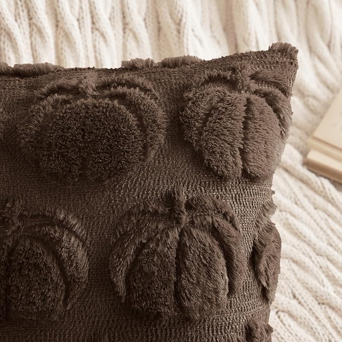 MIULEE Fall Pillow Covers Pumpkin Fall Decor 20x20 Reddish Brown | Set of 2 Fall Decorations for Home, Plush Faux Fur Farmhouse Accent Pillowcases, Porch Sofa Couch Cushion Bed Livingroom