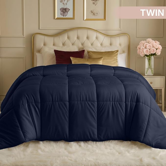 Utopia Bedding Comforters Twin Size, All Season Duvet Insert, Down Alternative Box Stitched Bed Comforter with Corner Tabs, Machine Washable (Navy) | Cozy All Season Comforter for Kids and Teens, Unisex, Down Alternative Fill, Soft Microfiber Shell, Ma...
