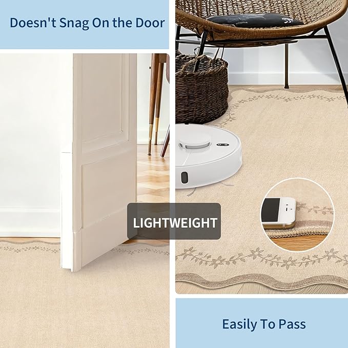 GarveeHome 2.5x10 Scalloped Washable Runner Rug Long Hallway Kitchen Rug | Soft Brown Hall Runner Non Slip Entryway Rug Farmhouse Thin Laundry Mat Stain Resistant Carpet for Bathroom Beside Rug