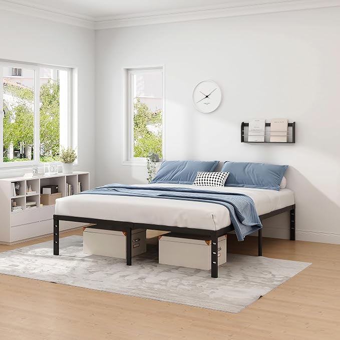 NEW JETO Metal Bed Frame,Full Size Bed Frame with Storage Space,12 Inch | Heavy Duty Sturdy Mattress Foundation,Easy Assembly, No Box Spring Needed,Black