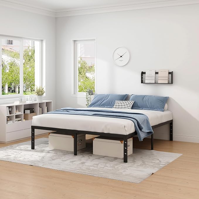 NEW JETO Metal Bed Frame,King Size Bed Frame with Storage Space,16 Inch | Heavy Duty Sturdy Mattress Foundation,Easy Assembly,No Box Spring Needed, Black