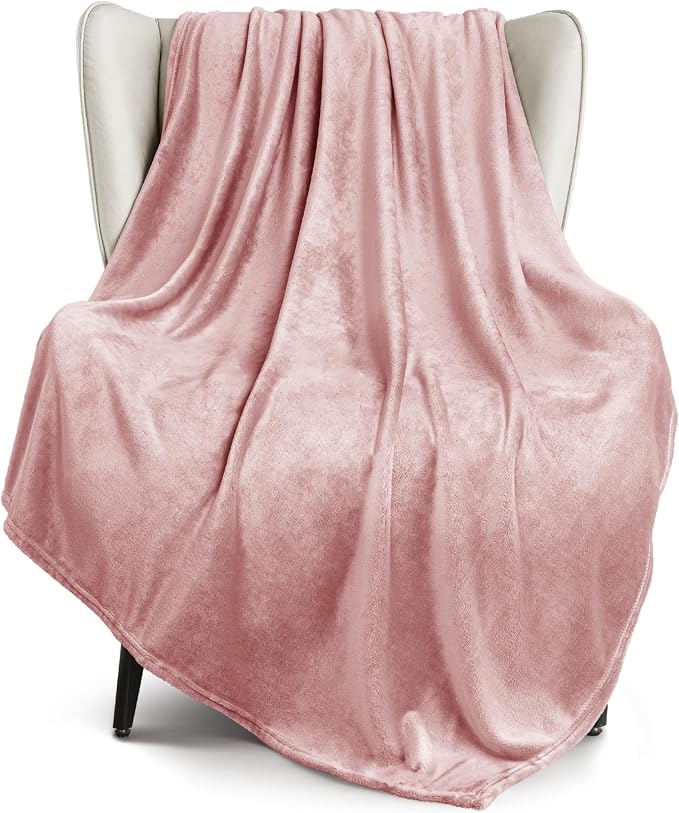 Exclusivo Mezcla Soft Large Fleece Throw Blanket for Couch, Dusty Pink | 50x70 Inches, Double-Sided Brushed Flannel, Lightweight Plush Cozy Blanket for Home Decor, All Season, Machine Washable