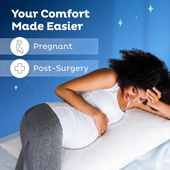 Body Pillow for Adults - Breathable, Full Body Pillow for Side Sleepers - Shredded Memory Foam Gel - Cooling Long Pillow Supports Legs, Belly & Hips - 20x54 White