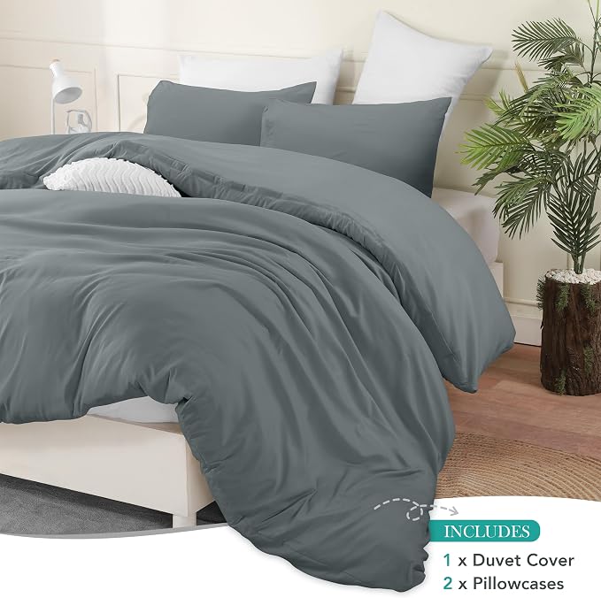 Utopia Bedding Duvet Cover Set with Pillowcases - 3 Pieces Bedding Duvet Cover with Zipper Closure - 1 Duvet Cover with 2 Pillowcases - Soft Brushed Microfiber (Queen, Grey)