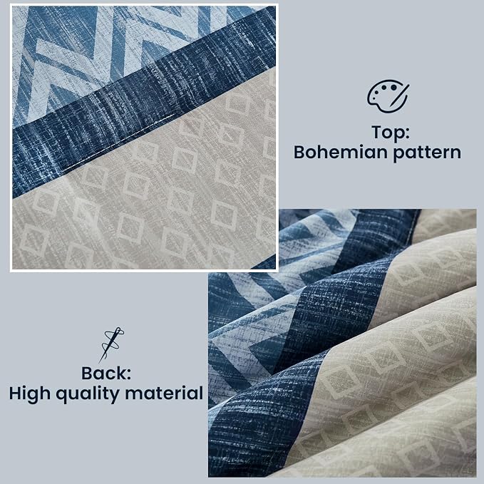 Cottolester California King Comforter Set,Blue Boho Striped Bed in a Bag | Plaid Comforter Set,Soft Microfiber Complete Bedding Set,All Season