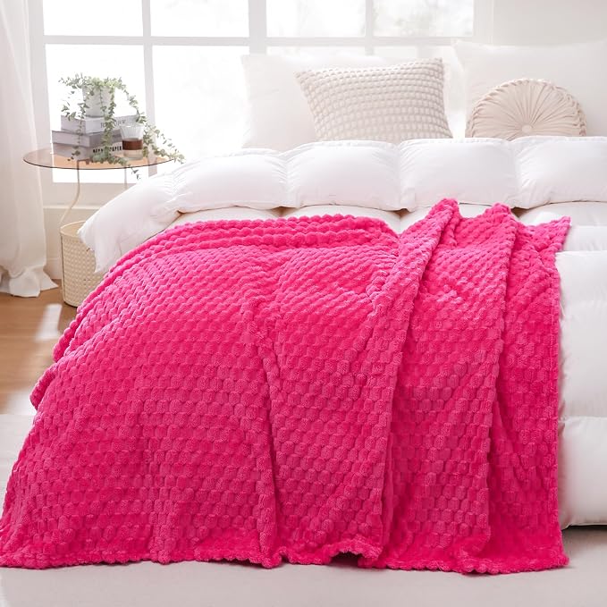 Hot Pink Throw Blanket 50"×70" Gifts for Mom Fuzzy 3D Jacquard Decorative | Flannel Fleece Super Soft Plush Cozy Blanket for Couch Sofa Chair Lightweight