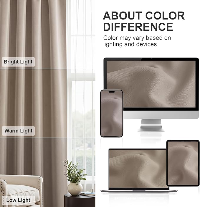 PONY DANCE Blackout Window Curtains - Rod Pocket Window Treatments Curtain Panels/Draperies Room Darkening Noise Reducing Home Fashion, Wide 42 x Long 45 inches, Light Taupe, One Pair