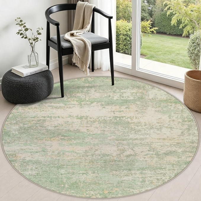 Round Area Rug Living Room: 4 ft Modern Washable Indoor Carpet | For Bedroom Dining Room Farmhouse Nursery Hallway Office,Modern Abstract,Machine washable,Non-Slip,Stain Resistant,Indoor