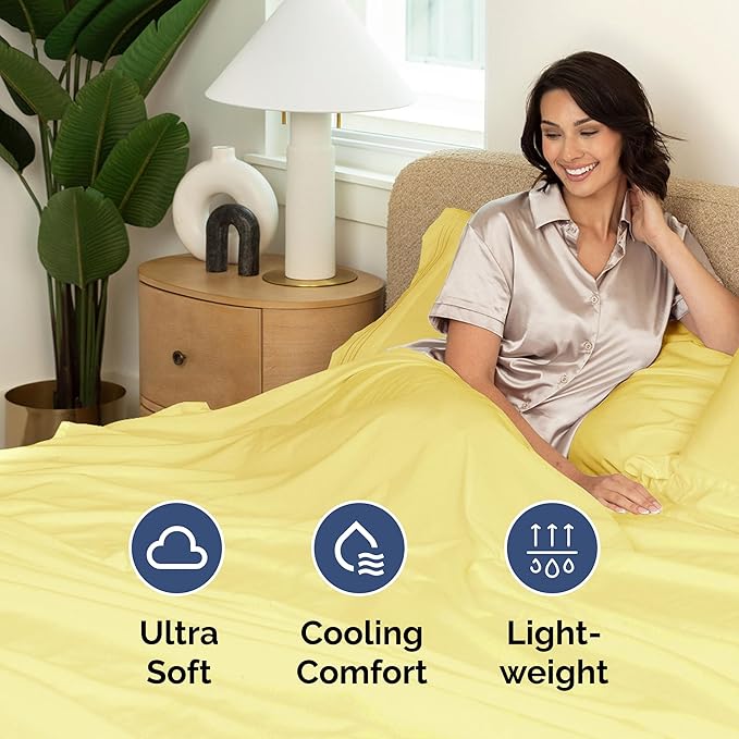 Twin Flat Sheet - Single Top Flat Sheet Only - Soft & Cooling - Yellow | Hotel Luxury Top Flat Sheet Only, Ultra-Soft, Breathable & Cooling, Fade & Wrinkle Free, Easy-Care, Stain & Shrink Resistant