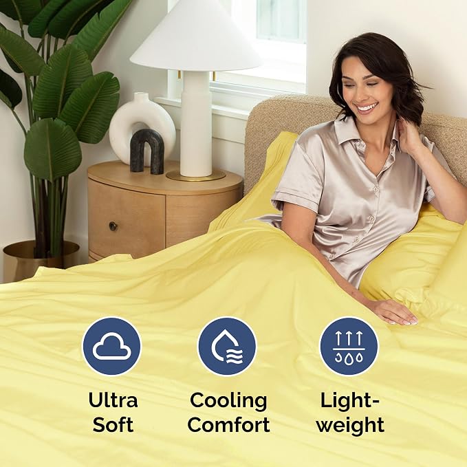 Full Flat Sheet - Single Top Flat Sheet Only - Soft & Cooling - Yellow | Hotel Luxury Top Flat Sheet Only, Ultra-Soft, Breathable & Cooling, Fade & Wrinkle Free, Easy-Care, Stain & Shrink Resistant