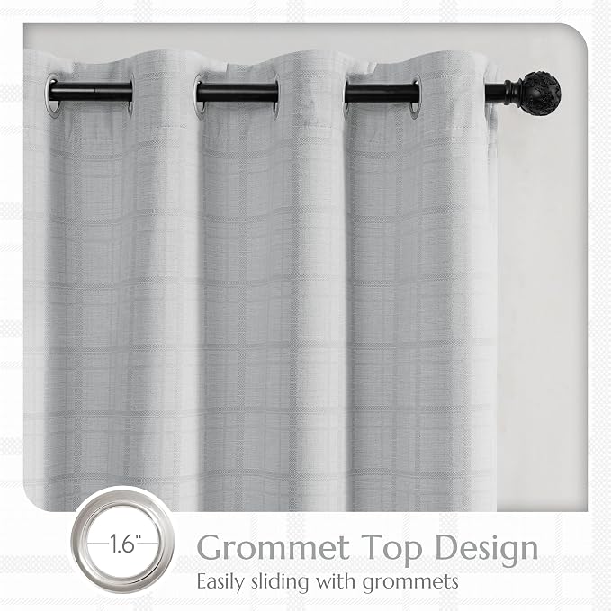 Beauoop Grey Plaid Jacquard Blackout Curtains for Bedroom 52x63 2 Panels | Gingham Checkered Room Darkening Drapes for Living Room 63 Inch Long Thermal Insulated Soundproof Window treatment Grommet