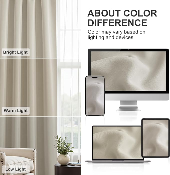 PONY DANCE Blackout Small Window Curtains - Thermal Insulated Drapes - Light Block Privacy for Bathroom Kitchen Laundry RV Curtains, 52 inch Wide by 45 in Long, Cream, 2 Pcs
