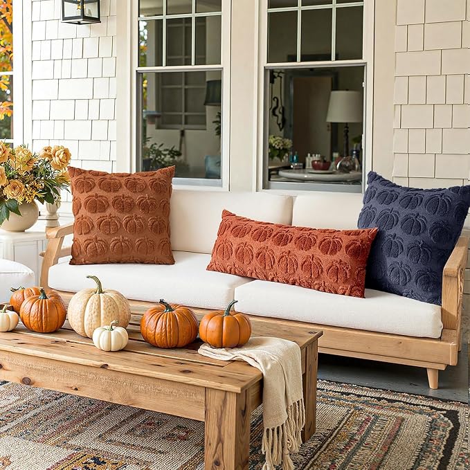 MIULEE Fall Pillow Covers Pumpkin Fall Decor 18x18 Navy Blue | Set of 2 Fall Decorations for Home, Plush Faux Fur Farmhouse Accent Pillowcases, Porch Sofa Couch Cushion Bed Livingroom