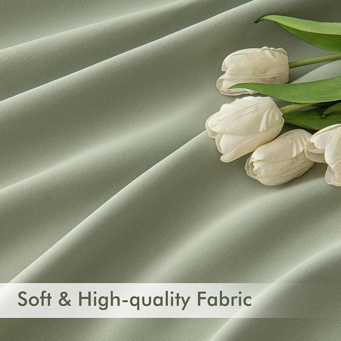 MIULEE Sage Green Back Tab Blackout Curtains 52x84 Inch Length 2 Panels Set | Rod Pocket Pinch Pleated, Thermal Insulated, Room Darkening, Light Blocking, Privacy Curtains for Living Room Bedroom