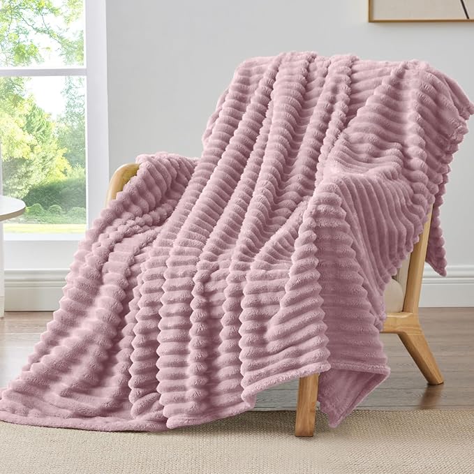 BEDELITE Striped Fleece Throw Blanket, Berry Purple, 50"x60" | 300GSM Microfiber Fleece, Soft Cozy, Lightweight Warm, Double-Sided Plush, Machine Washable, Gift, Room Decor, for Couch Sofa