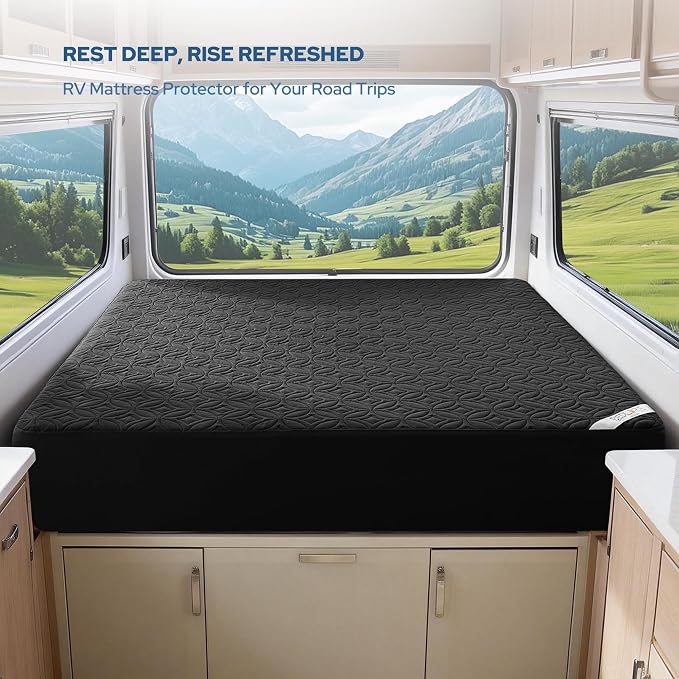 BEDLORE Waterproof Mattress Protector, RV Queen Size Mattress Pad Noiseless | Deep Pockets Fit 6"-18" Mattresses, Soft Breathable Dirt-proof Bed Mattress Cover Washable for Home, Bedroom, Hotel (Black)