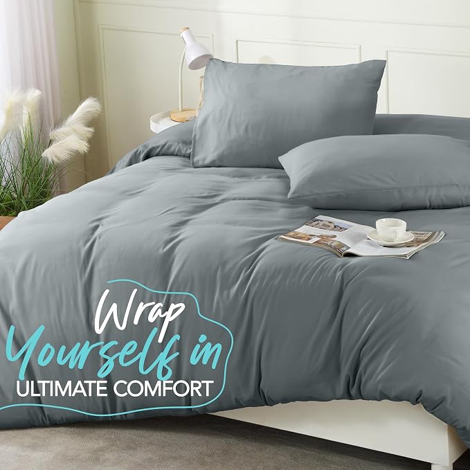 Utopia Bedding Duvet Cover Set with Pillowcases - 3 Pieces Bedding Duvet Cover with Zipper Closure - 1 Duvet Cover with 2 Pillowcases - Soft Brushed Microfiber (Queen, Grey)