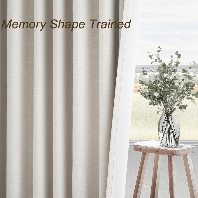 Topfinel 45 Inches Long Linen Blackout Curtains Tiers for Small Window 2 Panels Set Heat Blocking Thermal Insulated Short Drapes for Kitchen Bathroom Curtain Hook Belt Pleated Back Tab (W52 xL45)