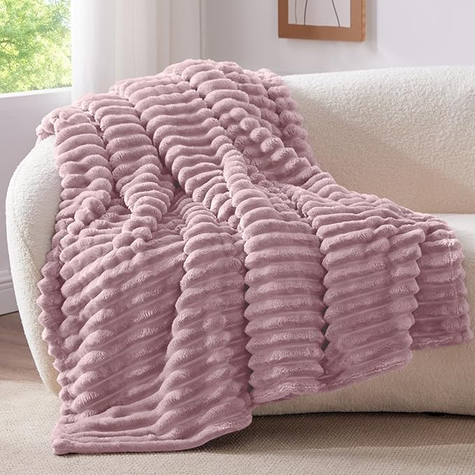 BEDELITE Striped Fleece Throw Blanket, Berry Purple, 50"x60" | 300GSM Microfiber Fleece, Soft Cozy, Lightweight Warm, Double-Sided Plush, Machine Washable, Gift, Room Decor, for Couch Sofa