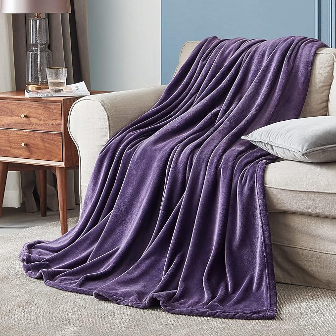 Hansleep King Purple Fleece Blanket, Soft Flannel Bed Blanket | Fuzzy Cozy Blanket 90x108 Inches, Multi-use for Bed, Sofa, Couch, Travel, Camping, All Season Warm Lightweight Cover