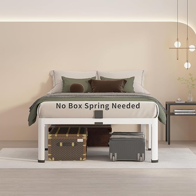 MAF 14 Inch Twin Metal Platform Bed Frame White with Round Corner Legs | Mattress Baffle, 3000 LBS Heavy Duty Steel Slat Support, Noise Free, No Box Spring Needed, Easy Assembly, 12.4" Storage Space