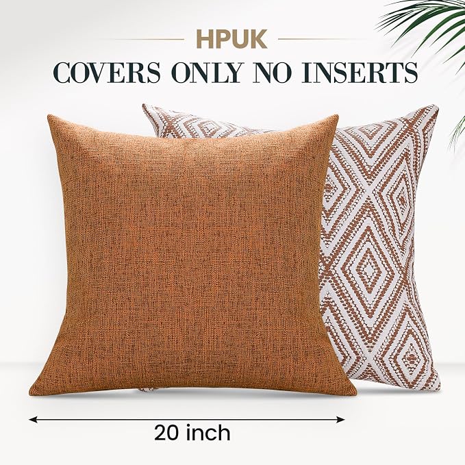 HPUK Throw Pillow Covers 20x20, Set of 4, Golden Brown Couch Pillow Covers | Polyester fabric, patterned and solid designs, hidden zippers, machine washable, for sofas and beds, inserts not included