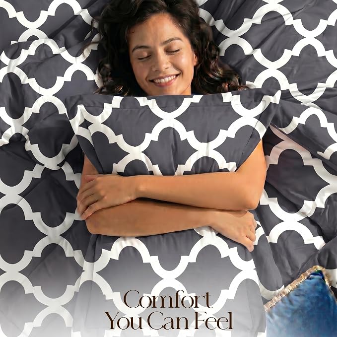 Utopia Bedding 3 Pc Queen Comforter Set, Printed Comforter, Grey | Comforter Set Includes Comforter (88x88) Inches, 2 Shams (20x26) Inches. Soft Microfiber Down Alternative, Machine Washable.