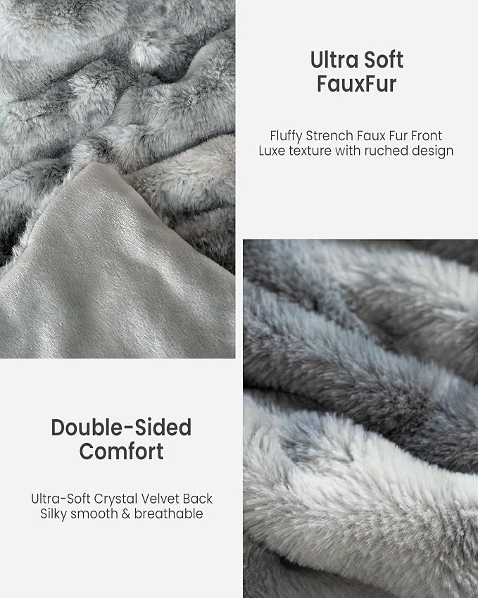 Ultra Soft Cozy Faux Fur Throw Blanket, Fuzzy Plush Thick Bubble Blanket, Luxury Fluffy Blanket for Couch, Sofa, Bedroom, and Living Room, 60x80 Inches,Tie-Dye Gray