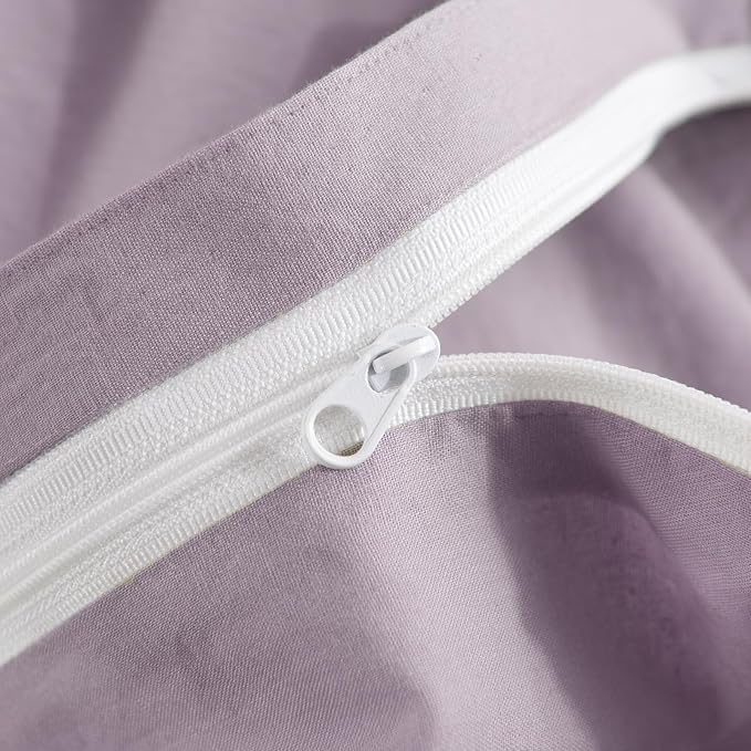 NEXHOME PRO Duvet Cover Set 100% Washed Cotton Oversized Queen 98"x98", Organic Natural Linen Look Textured 3 Pieces Bedding Set Lavender Lilac with Zipper Closure, Breathable, Soft (No Comforter)