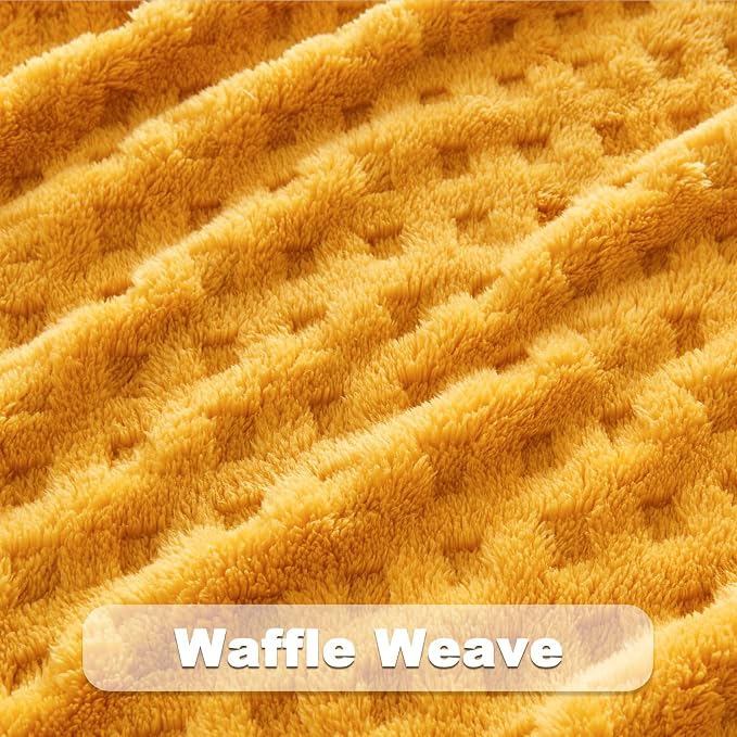 NEWCOSPLAY 3D Waffle Checkered Flannel Throw Blanket, Yellow, 50"x70" | Super Soft Cute Lightweight Decorative Premium Silky Fleece Blanket for Couch Sofa Bed, Gift for Women Men, All Season Use