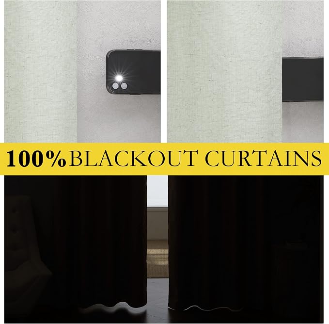 NICETOWN Living Room Full Blackout Light Green Linen Curtains 108" Length | Thermal Insulated, Farmhouse Style Keep Warm for Large Window Draperies for Hall, 2 Panels, W52" x L108" Each