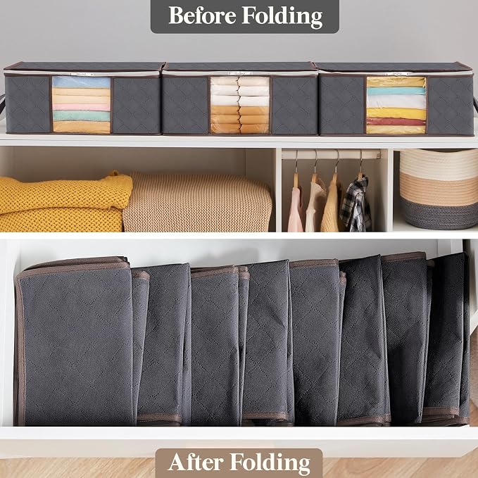 Lifewit 4 Pack 35L Clothes Storage Bins with Lids, Foldable Blanket Storage Bags with Zippers, Clear Window and Reinforced Handles, Closet and Organization for Clothing, Sweater, Comforter, Bedding