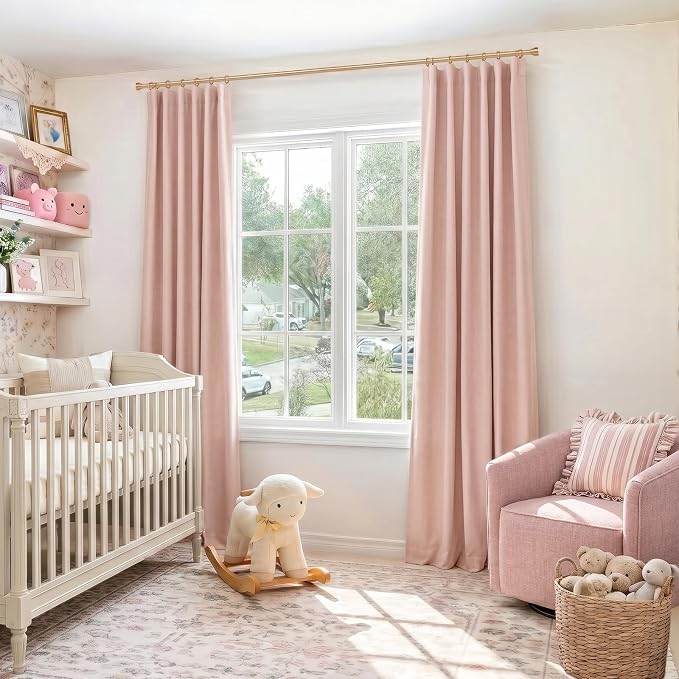 INOVADAY 100% Blackout Curtains for Bedroom Black Out Curtain 102 Inch Long | Blush Pink Living Room Curtains 2 Panels, Clip Rings Linen Look Blackout Drapes, Thermal Insulated Room Darkening,W50xL102