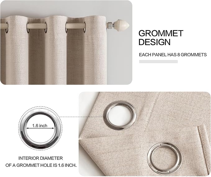 MIULEE 100% Blackout Linen Curtains for Bedroom 52x100 Inches Natural Beige | Room Darkening, Light Blocking, Thermal Insulated, Grommet Top, Linen Textured, Window Curtains for Living Room, 2 Panels