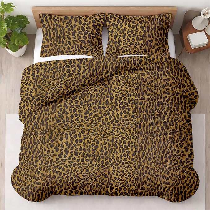 Kotton Culture 3 Pc 120" x 98" Duvet Cover Set Oversized King - Cotton - Soft Primium Cheetah Animal Print Comforter Cover, Zipper Closure & 7 Corner Ties -Fits Large King Inserts -Leopard