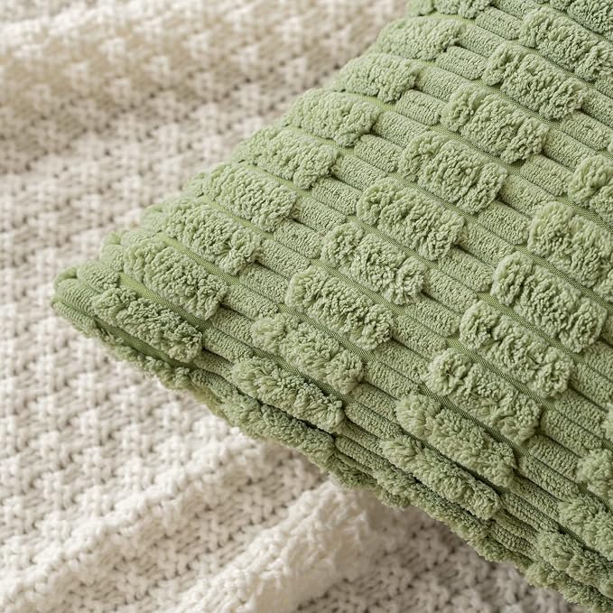 MIULEE Corduroy Decorative Throw Pillow Covers 20x20 Sage Green Pack of 2 | Soft Boho Striped Pillow Covers Modern Farmhouse Home Decor For Sofa Living Room Couch Bed