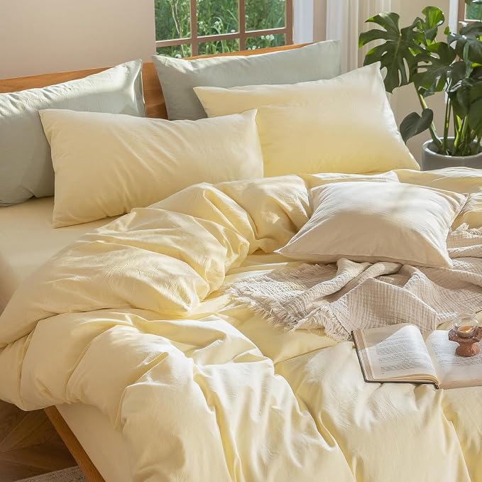 MooMee Duvet Cover Set 100% Washed Cotton Linen Like King | Relaxed Linen-like Texture. Soft, Breathable & Long-lasting Comfort. Lightweight. Hidden Zipper with 8 Interior Corner Ties