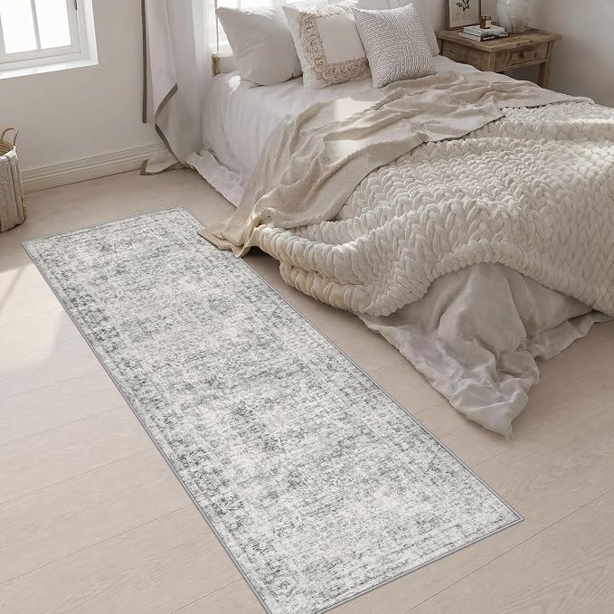 2.6x8 Washable Runner Rug：Modern Abstract Soft Carpet Black Grey | For Hallway, Bedroom, Kitchen, Laundry, Bathroom,Door Mat,Modern Abstract,Machine washable,Non-Slip,Stain Resistant,Indoor