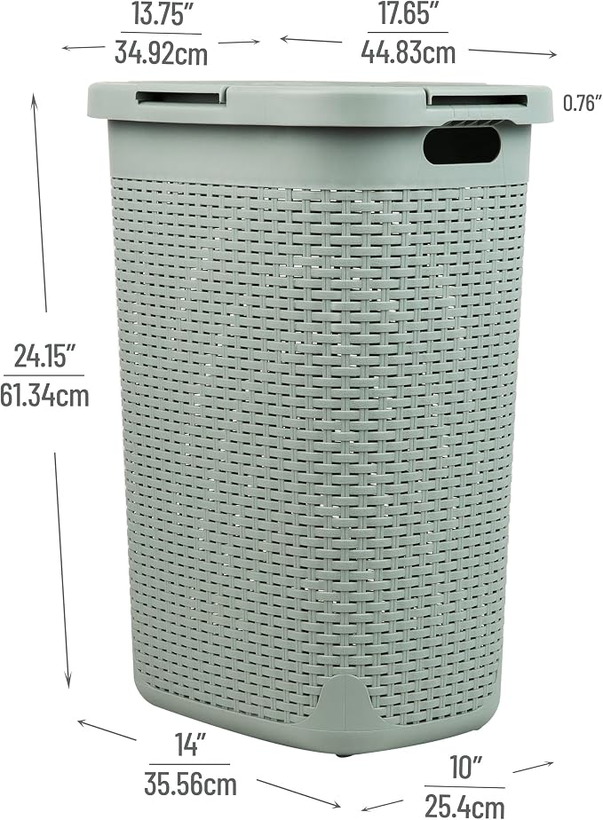Mind Reader Slim Laundry Hamper with Lid, 60L Tall Clothes Basket, Narrow Tapered Design for Bathrooms, Closets and Laundry Rooms, Plastic, Mint