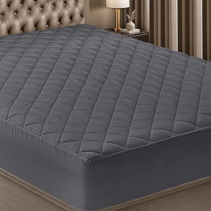 Quilted Fitted Mattress Pad, King Mattress Protector Topper with Deep Pocket Stretches up to 16 Inches, Machine Washable Mattress Cover by Utopia Bedding (Grey) | Soft Breathable Fitted Mattress Cover, Noiseless, Deep Pockets & Machine Washable for Hom...