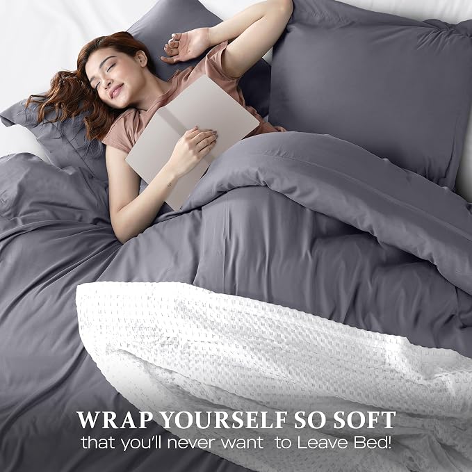 Duvet Cover Cal King, 3 PC Cotton Like PolyesteR, Zipper Closure, Grey | Extra Soft and Breathable, Wrinkle & Fade Resistant, Includes Duvet Cover and 2 Pillow Shams, Comforter Not Included, OekoTex