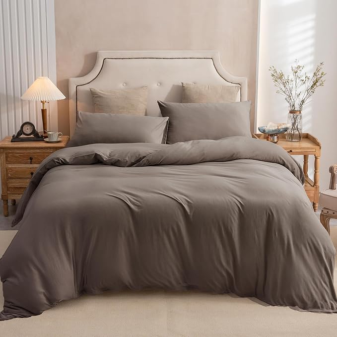 PURE ERA Jersey Knit Sheet Set Solid Brown California King | 100% Cotton, 3 Piece Set, T Shirt Soft, Breathable, Envelope Closure Pillowcases, Hidden Zipper, 8 Ties, No Insert, Modern
