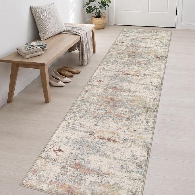 2.6x14 Washable Runner Rug:Modern Abstract Indoor Soft Carpet Taupe | For Hallway, Bedroom, Kitchen, Laundry, Bathroom,Door Mat,Modern Abstract,Machine washable,Non-Slip,Stain Resistant,Indoor