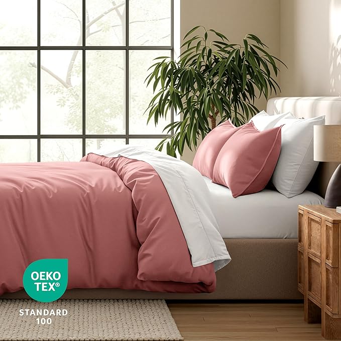 Bare Home Duvet Cover Set 1800 Ultra-Soft (Queen, Dusty Rose) | Lightweight, Cooling, Breathable, Premium 1800 Ultra-Soft, All-Season
