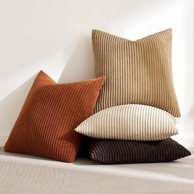 MIULEE Fall Decorative Throw Pillow Covers Chocolate Brown Rust 18x18 | Set of 4, Vintage Retro Fall Decor, Rich Chocolate Palette, Boho Farmhouse Cushion Covers for Couch Bed Sofa Living Room
